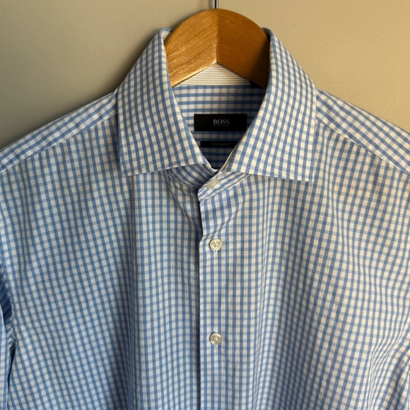 Boss Hugo Boss Men's Gingham Check Long Sleeve Button Up Shirt Blue‎ 41(16) - Picture 4 of 15